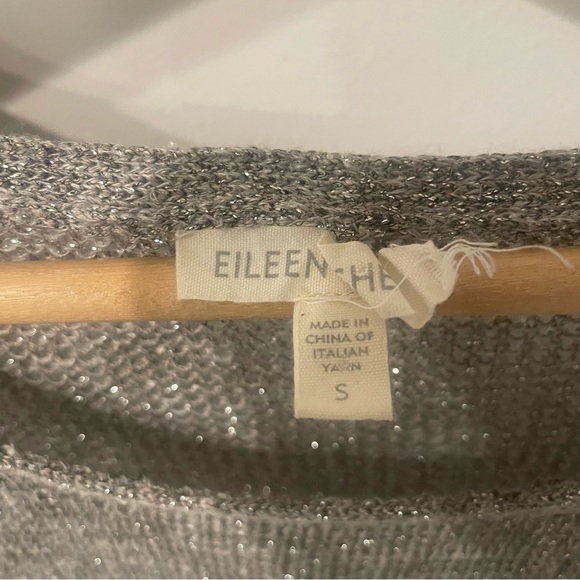 EILEEN FISHER Womens Small S Moon Gray Sparkle Linen Blend Web Tunic Sweater Top - Picture 2 of 9